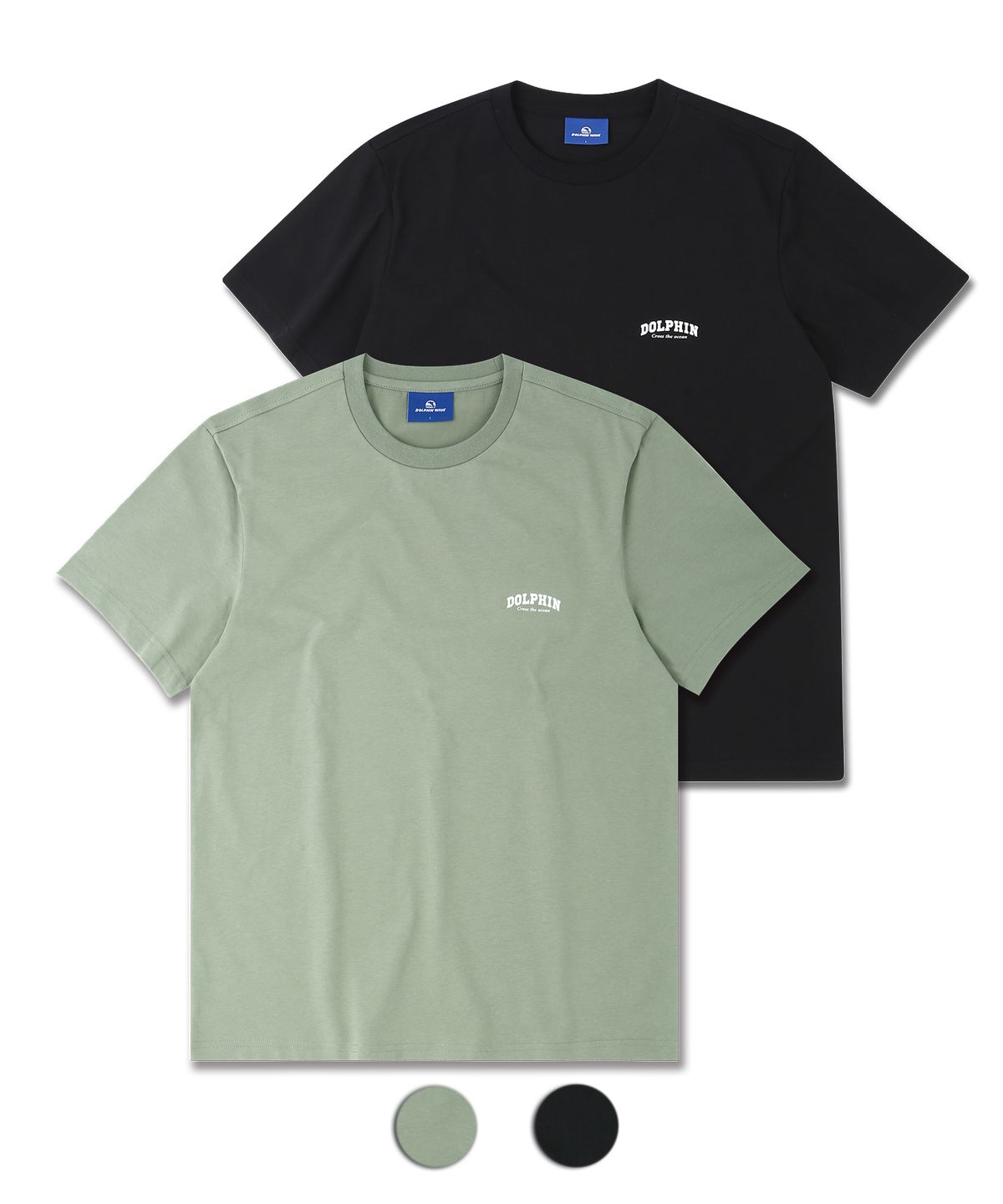 돌핀웨이브어패럴(DOLPHIN WAVE APPAREL) [2팩]돌핀 아치로고 티셔츠 라이트카키 블랙