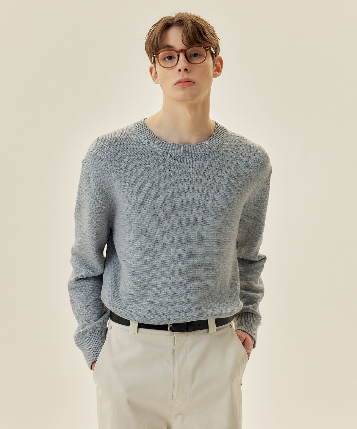 마인드브릿지(MINDBRIDGE) [COUTURE]테이프얀 세미 오버핏 니트 - 2color