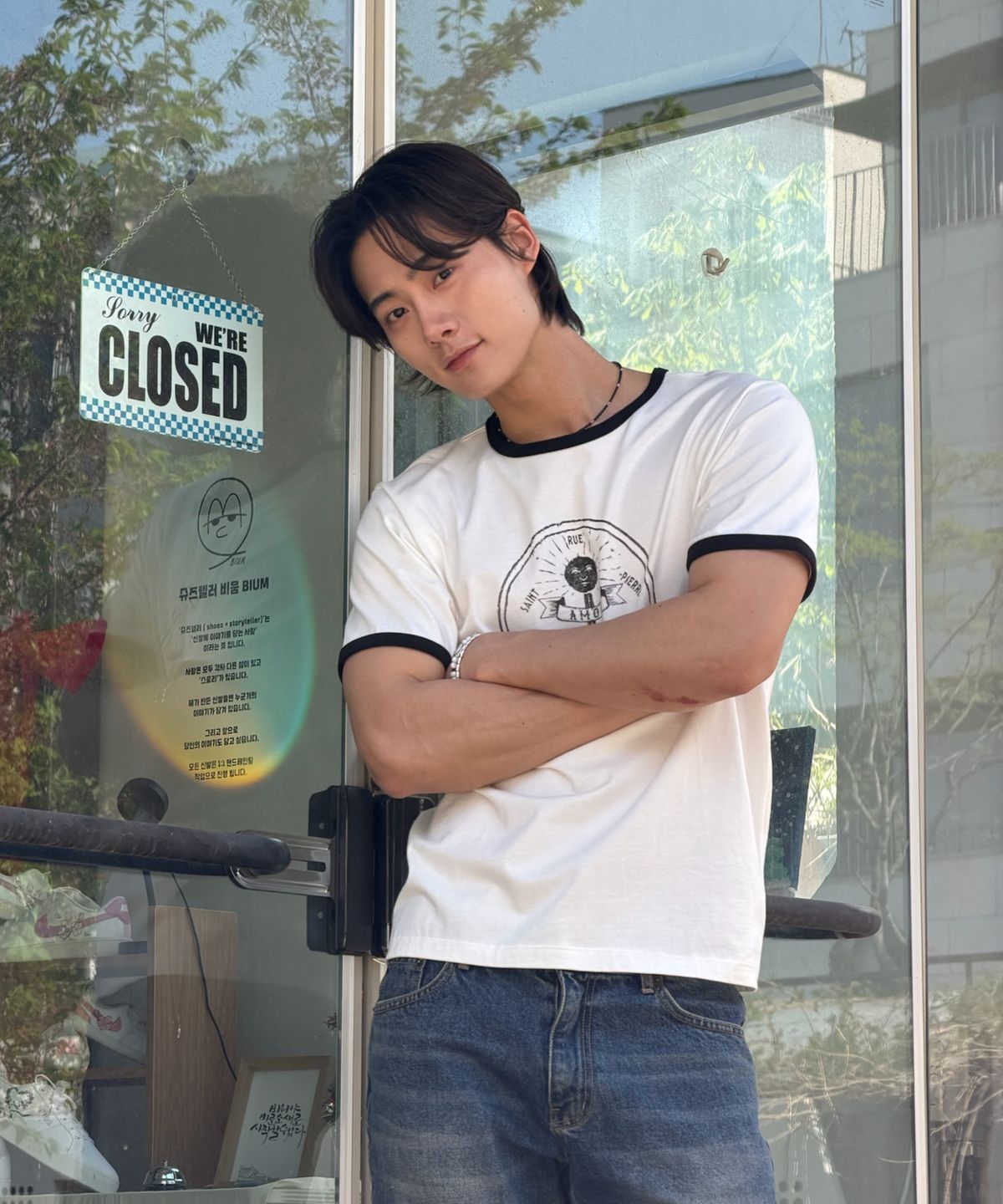 아모우(AMOU) Anchor Ringer T-shirts white