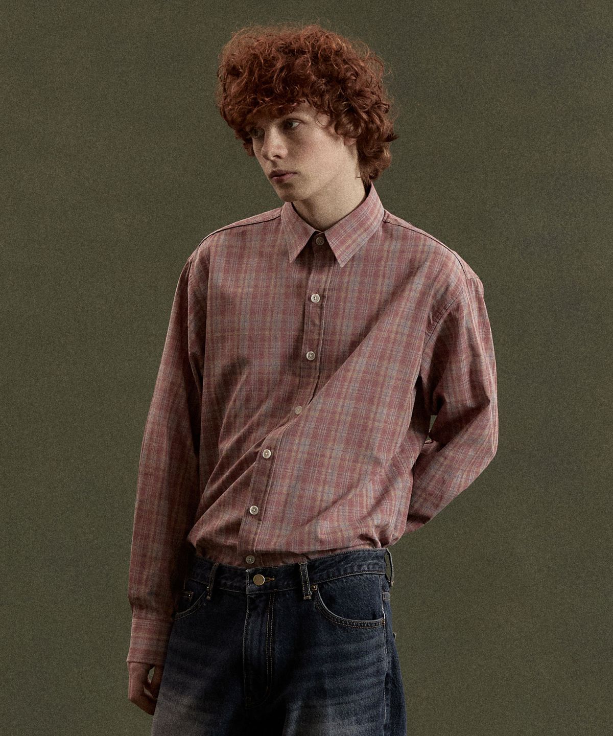아모우(AMOU) 60s vintage check shirts red