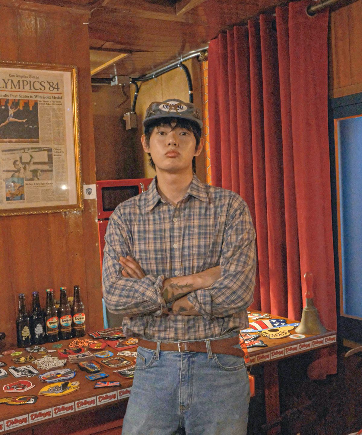 아모우(AMOU) 60s vintage check shirts blue
