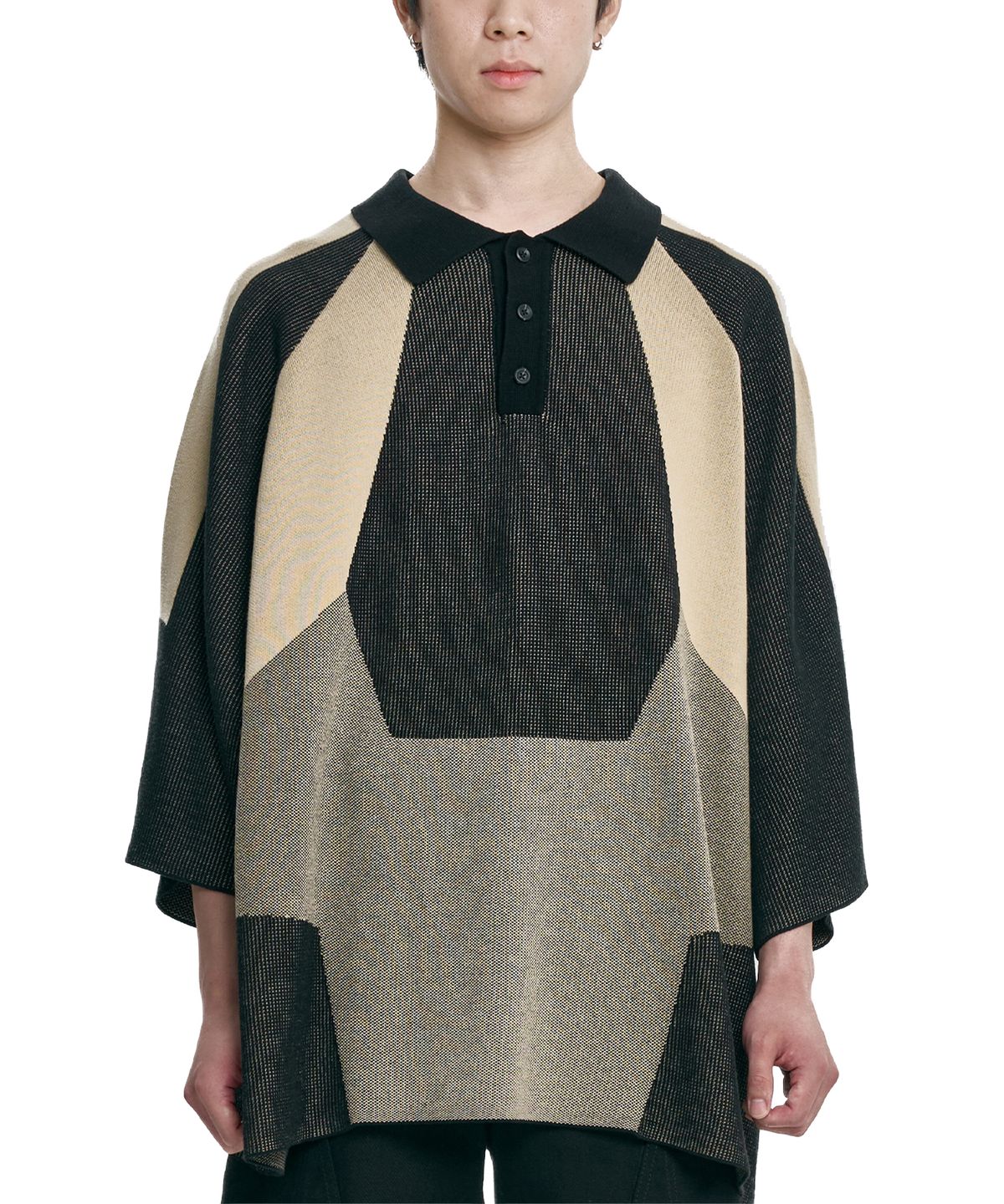아조바이아조(AJOBYAJO) Paneled Two-Tone Polo Shirt [BEIGE]