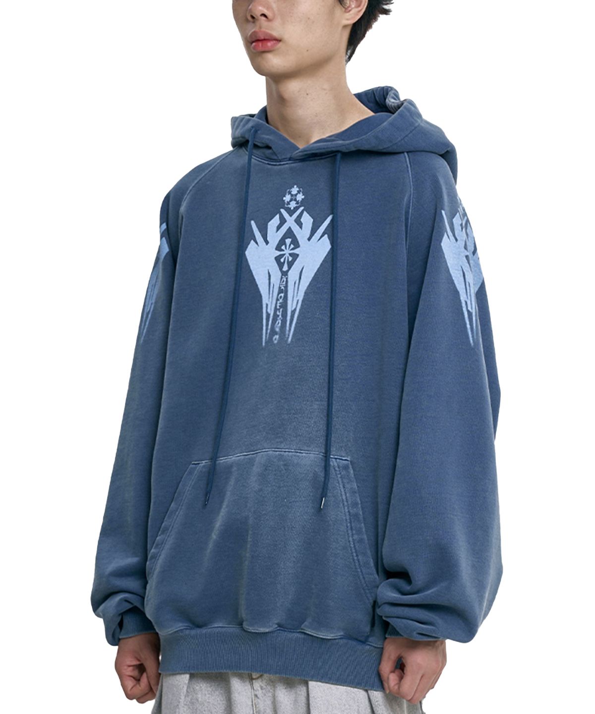 아조바이아조(AJOBYAJO) Cross Symbol Raglan Hoodie [BLUE]