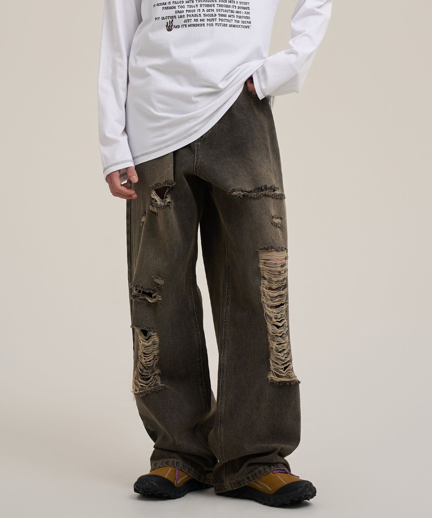 ★SUPERSUB★ Destroyed Washed Denim Pants Light Blue WOIE4TG DESTROYED WASHING DENIM PANTS - LIGHT BLUE - SUPERSUB | 60