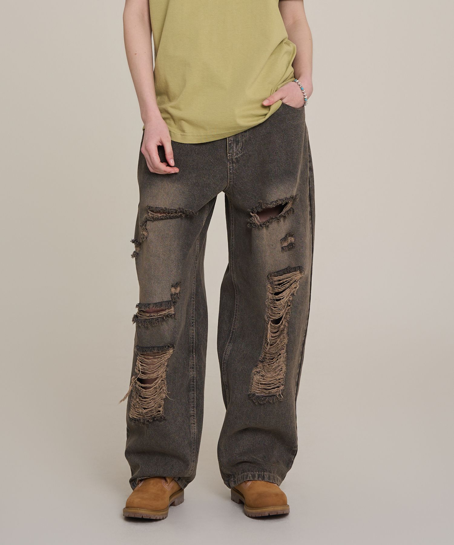 ★SUPERSUB★ Destroyed washed denim pants light blue WOIE4TG DESTROYED DENIM PANTS (LIGHT BLUE) - ARCHIVE BOLD | 60