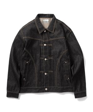 커브드 데님 트러커 재킷 - 인디고 블랙