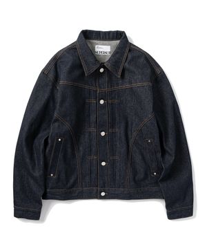 커브드 데님 트러커 재킷 - 인디고 블루