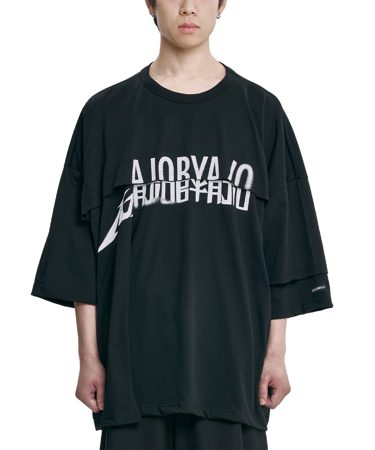 MUSINSA | AJOBYAJO Tri Logo Mixed T-Shirt [BLACK]
