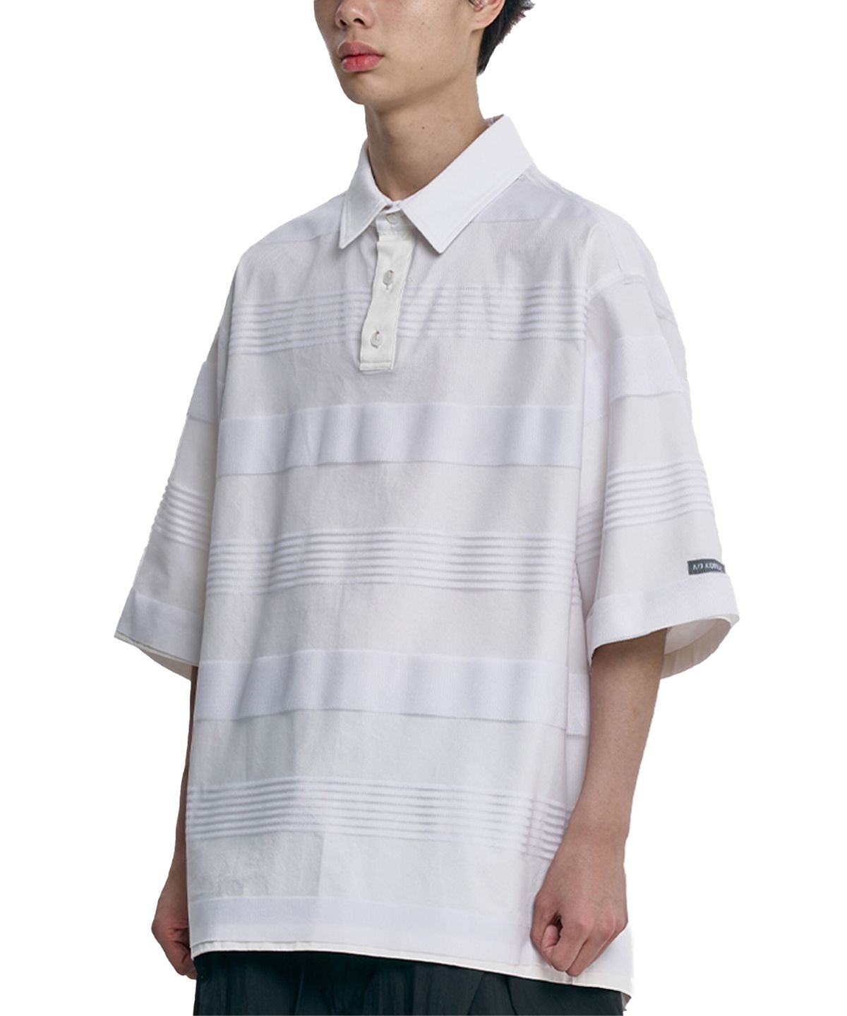 아조바이아조(AJOBYAJO) Stripe Mesh Layered Polo Shirt [WHITE]
