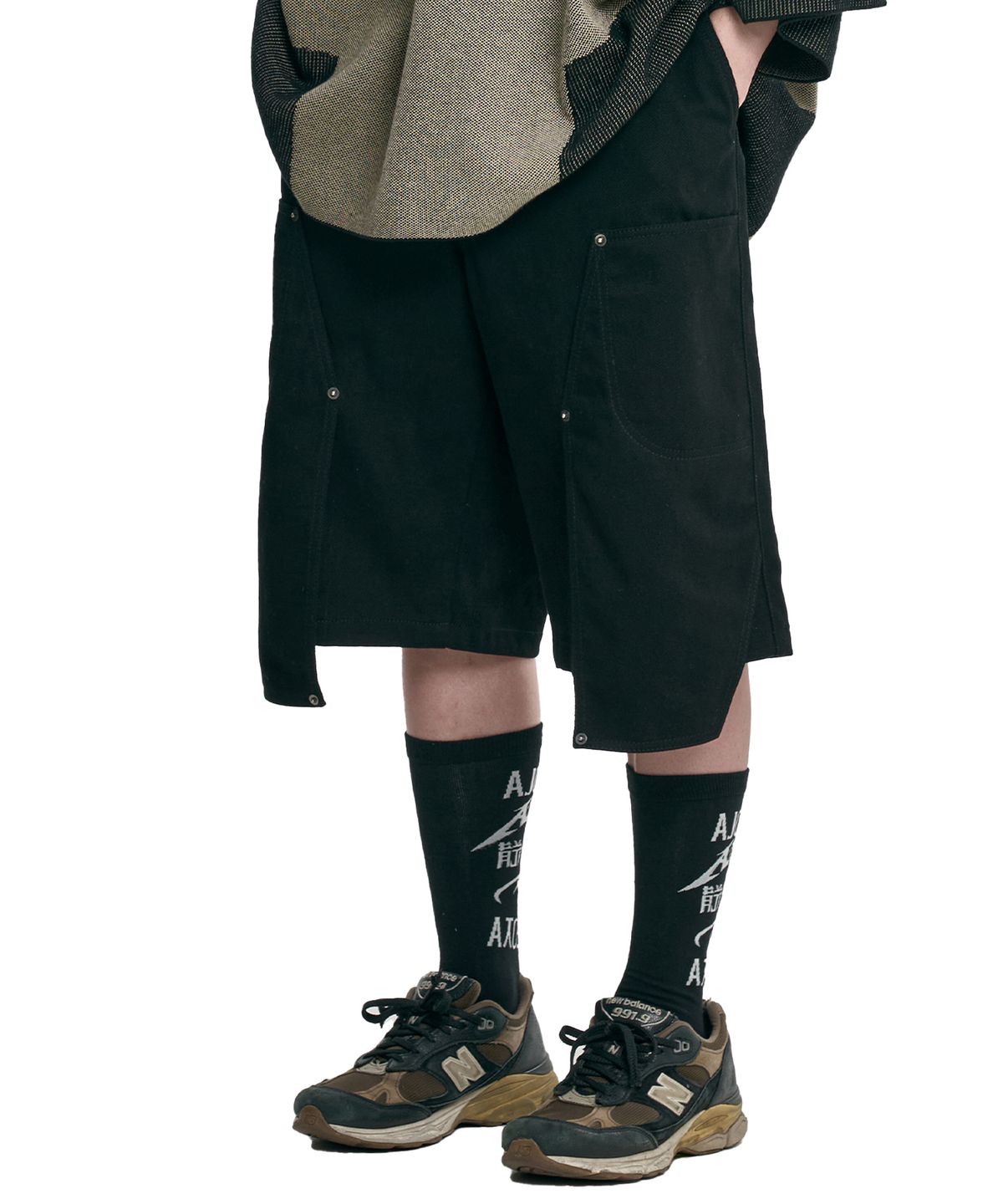 아조바이아조(AJOBYAJO) Double Knee Paneled Shorts [BLACK]