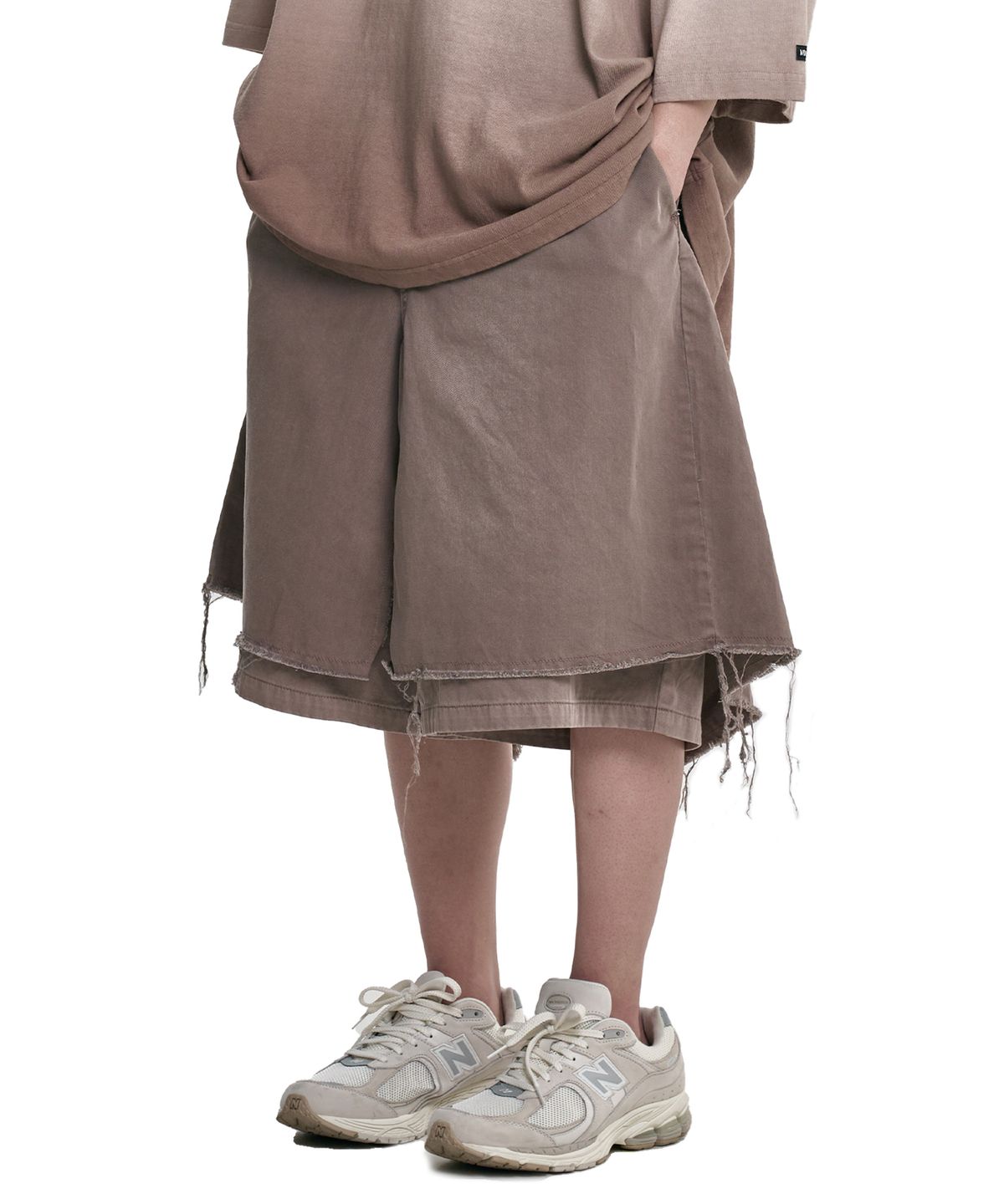 아조바이아조(AJOBYAJO) Washed Layered Skirt Shorts [BROWN]