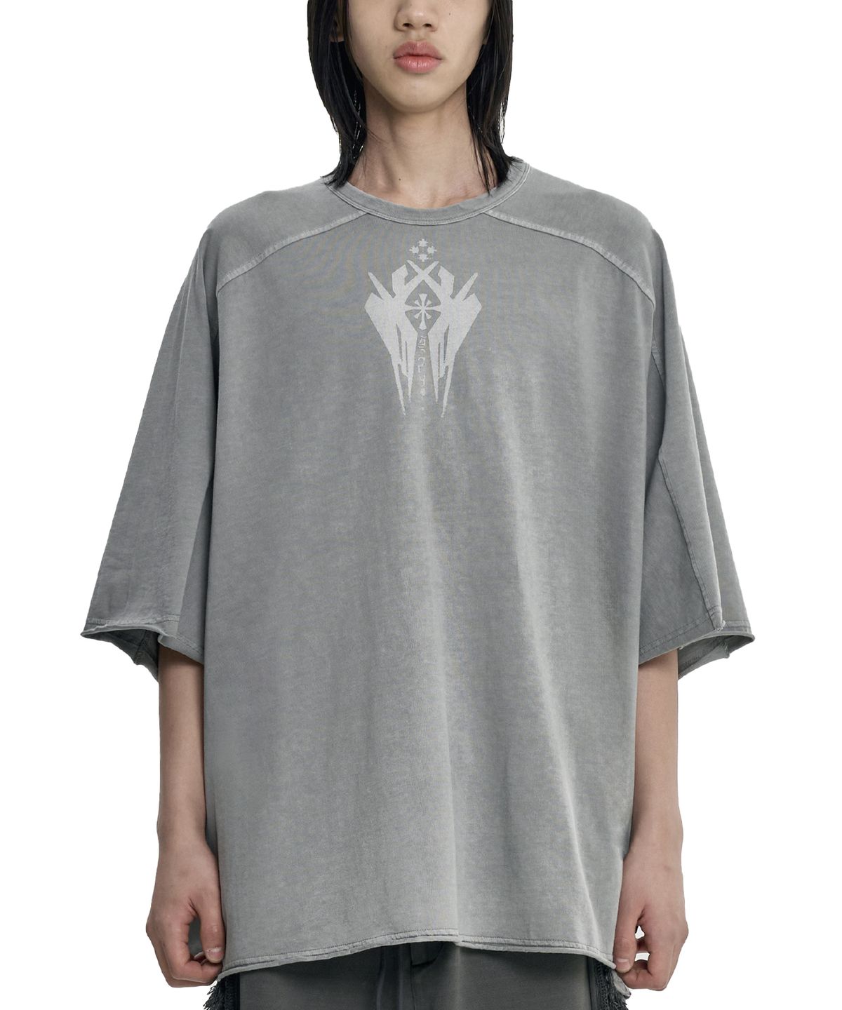 아조바이아조(AJOBYAJO) Cross Symbol Washed Raglan T-Shirt [GREY]