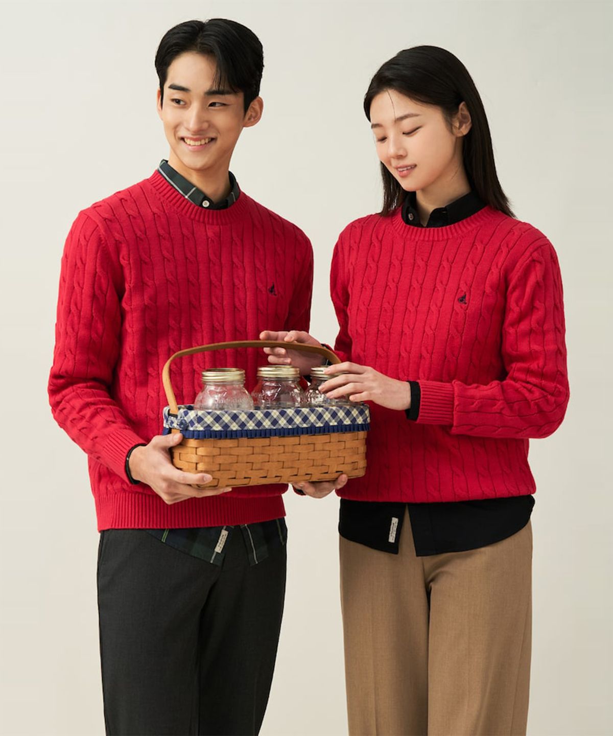 빈폴 멘(BEANPOLE MEN) [Esssential] 남녀공용 코튼 케이블 니트  레드