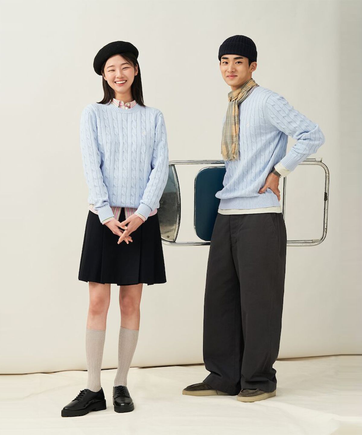 빈폴 멘(BEANPOLE MEN) [Esssential] 남녀공용 코튼 케이블 니트  스카이 블루