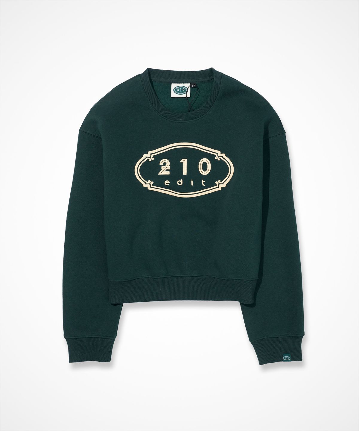 210에디트(210EDIT) 여성 크롭 빈티지 로고 기모 맨투맨 [딥 그린]_ZE4TS070