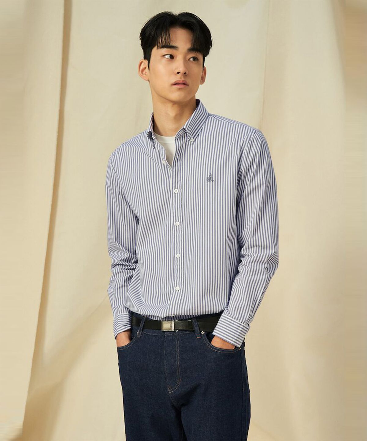 빈폴 멘(BEANPOLE MEN) [Essential] 남녀공용 플레인 스트라이프 셔츠  그레이 (BC5164E033)