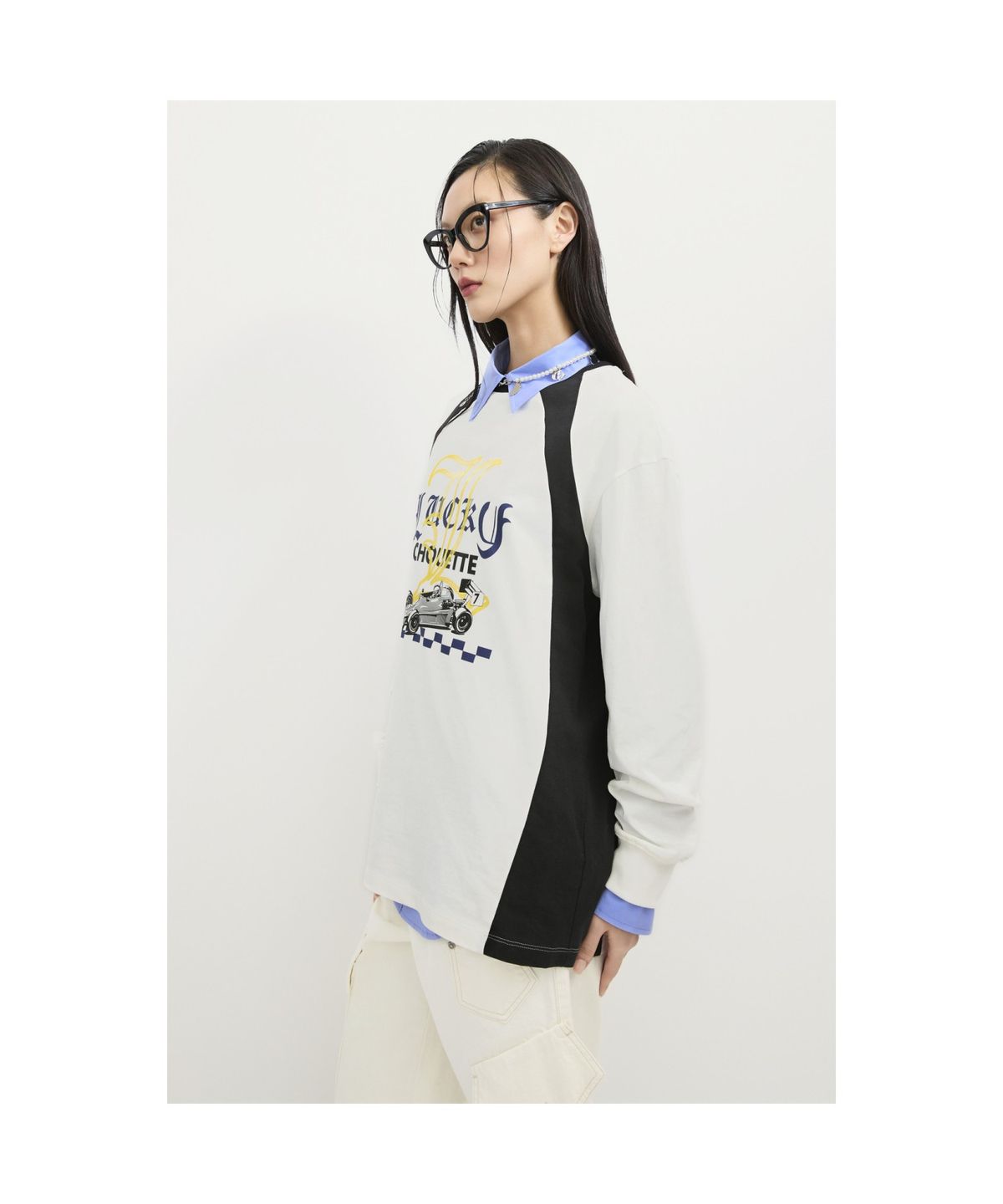 럭키슈에뜨(LUCKY CHOUETTE) Coloring Point Long-sleeve T-shirt  (white) LFTAS25130WHX