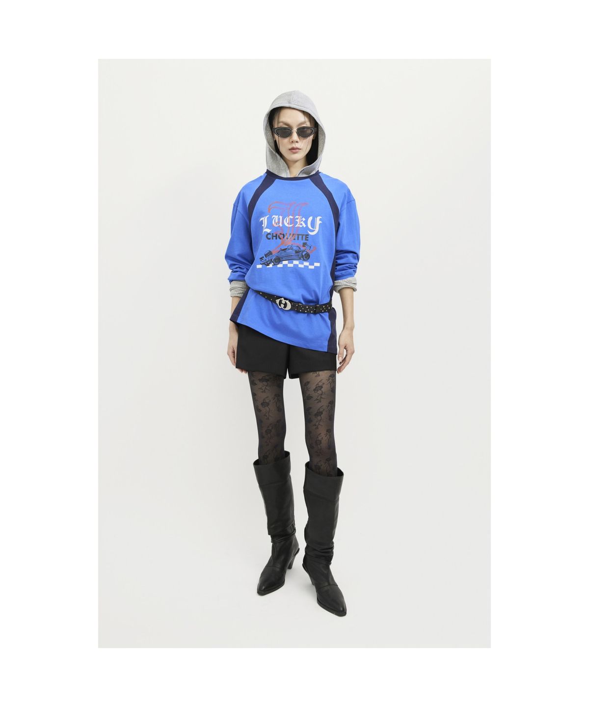 럭키슈에뜨(LUCKY CHOUETTE) Coloring Point Long-sleeve T-shirt (blue) LFTAS25130BUX