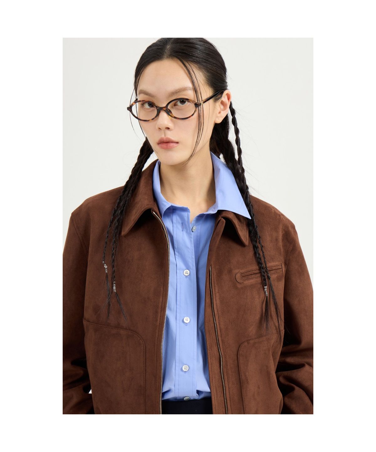 럭키슈에뜨(LUCKY CHOUETTE) Embroidery Point Cotton Shirt Blouse (blue) LFSAM25120BUX