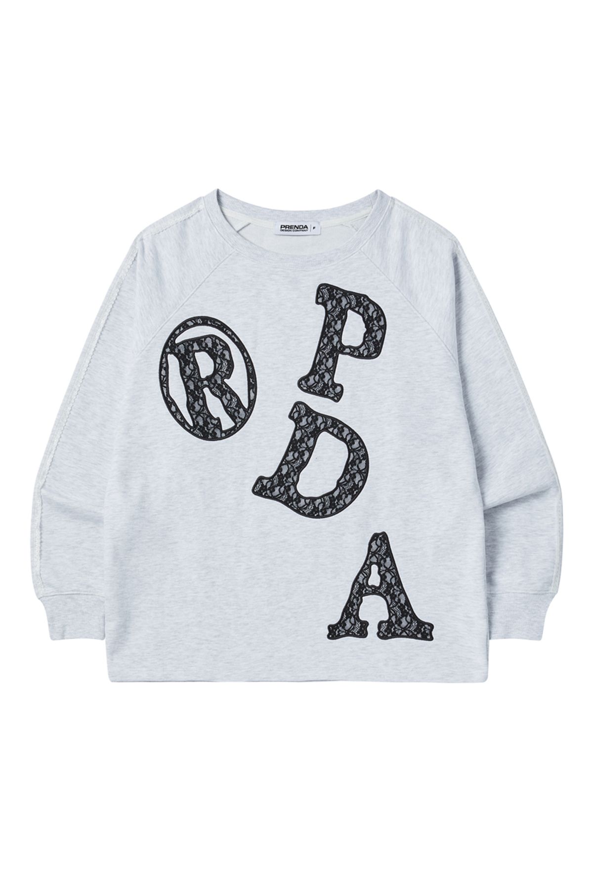 프렌다(PRENDA) PRDA LACE BIG PATCH OFF-SHOULDER SWEATSHIRT HEATHER GRAY