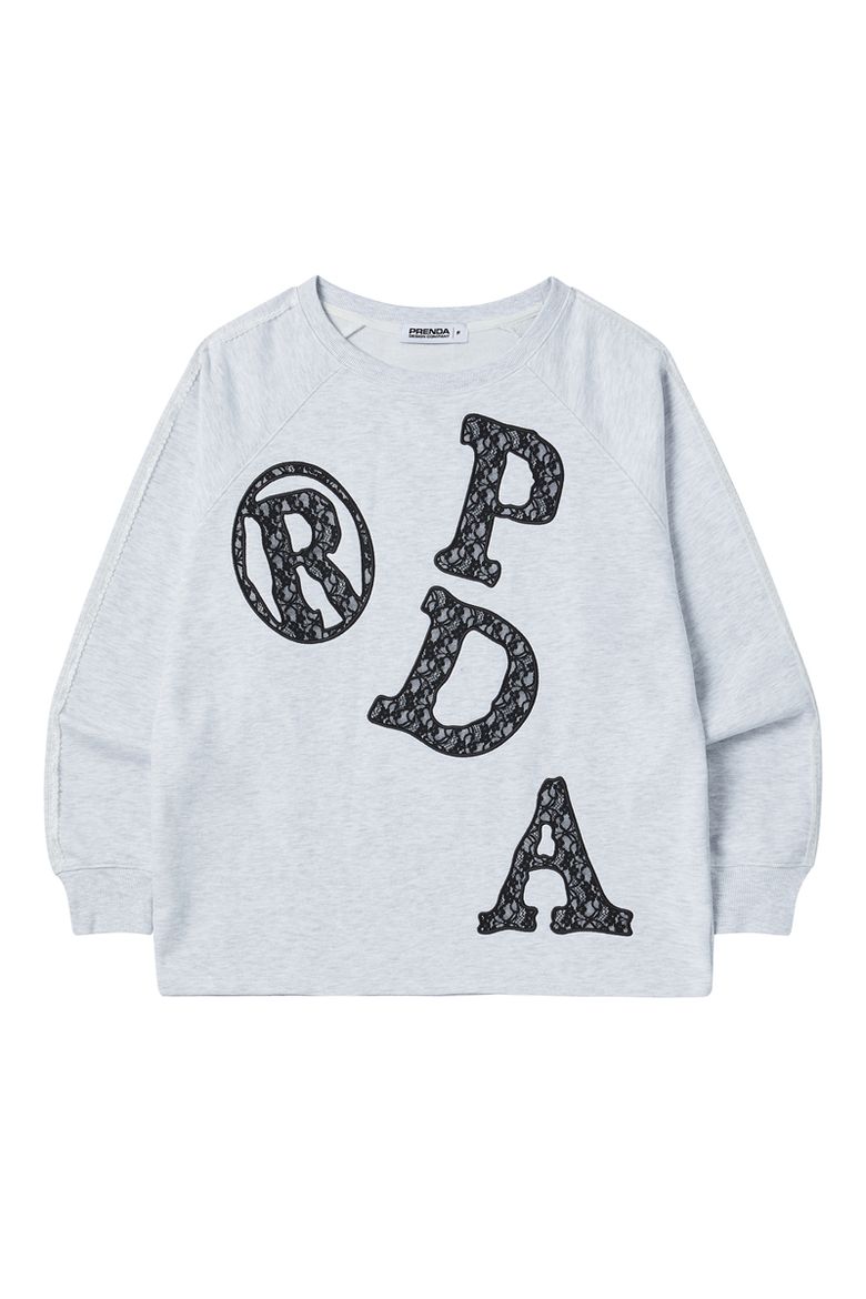 PRDA LACE BIG PATCH OFF-SHOULDER SWEATSHIRT HEATHER GRAY