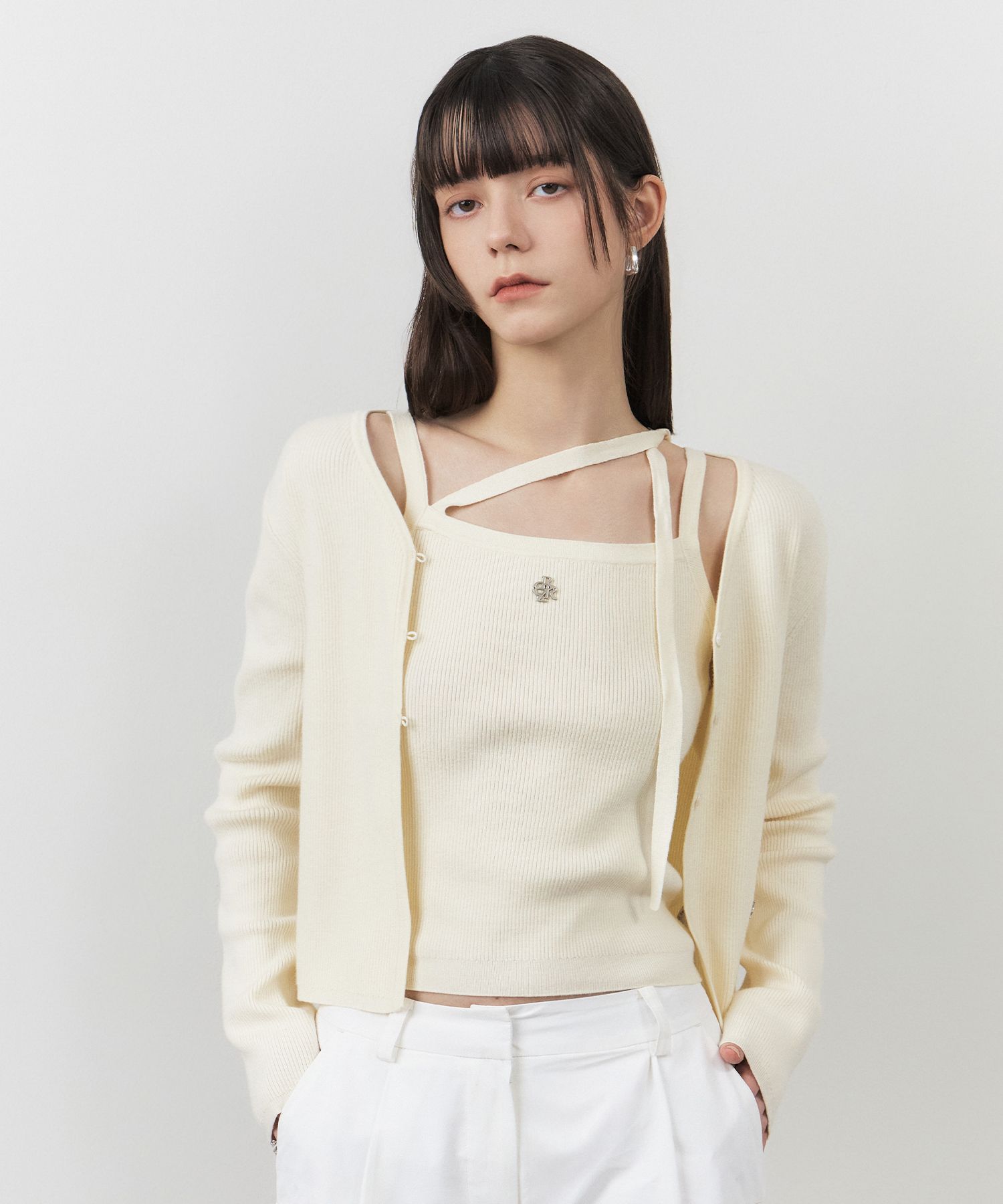 MUSINSA公式 | CITYBREEZE スリックストラップカーディガンセット_クリーム