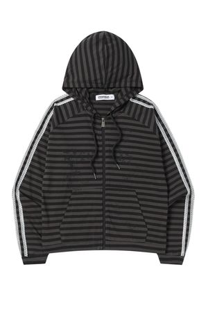 VINTAGE LOGO STRIPE HOOD ZIP-UP BLACK