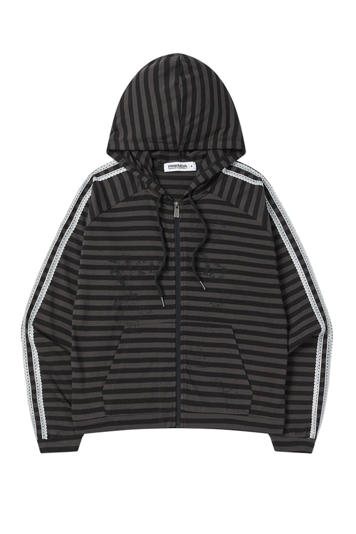 프렌다(PRENDA) VINTAGE LOGO STRIPE HOOD ZIP-UP BLACK