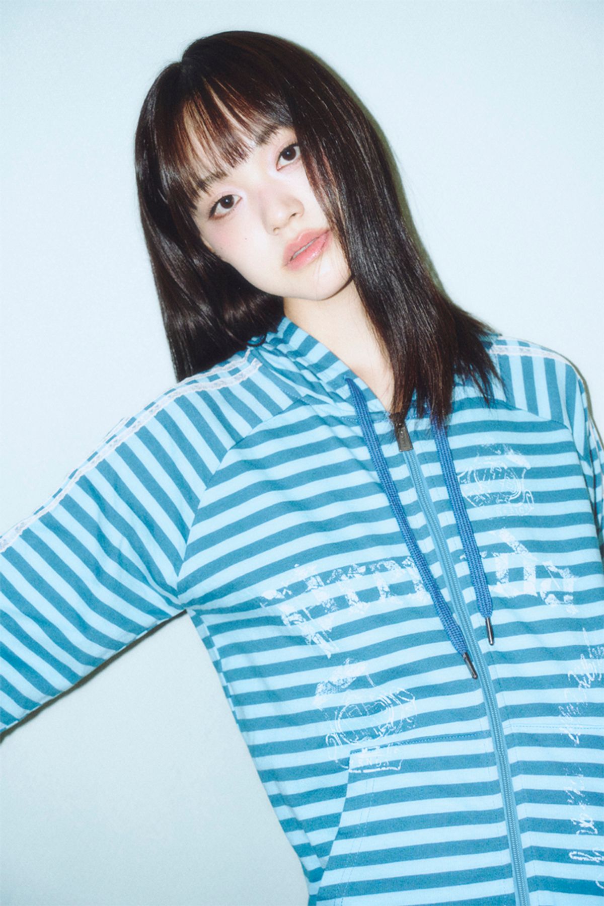 프렌다(PRENDA) VINTAGE LOGO STRIPE HOOD ZIP-UP BLUE