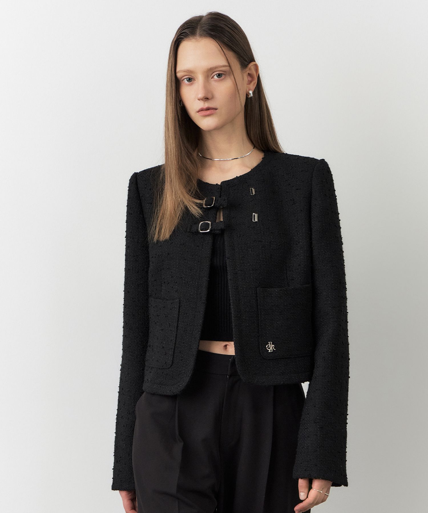 [CITYBREEZE]25SS★DOUBLE BUCKLE TWEED JACKET MUSINSA | CITYBREEZE WOMAN Double Buckle Tweed Jacket_BLACK