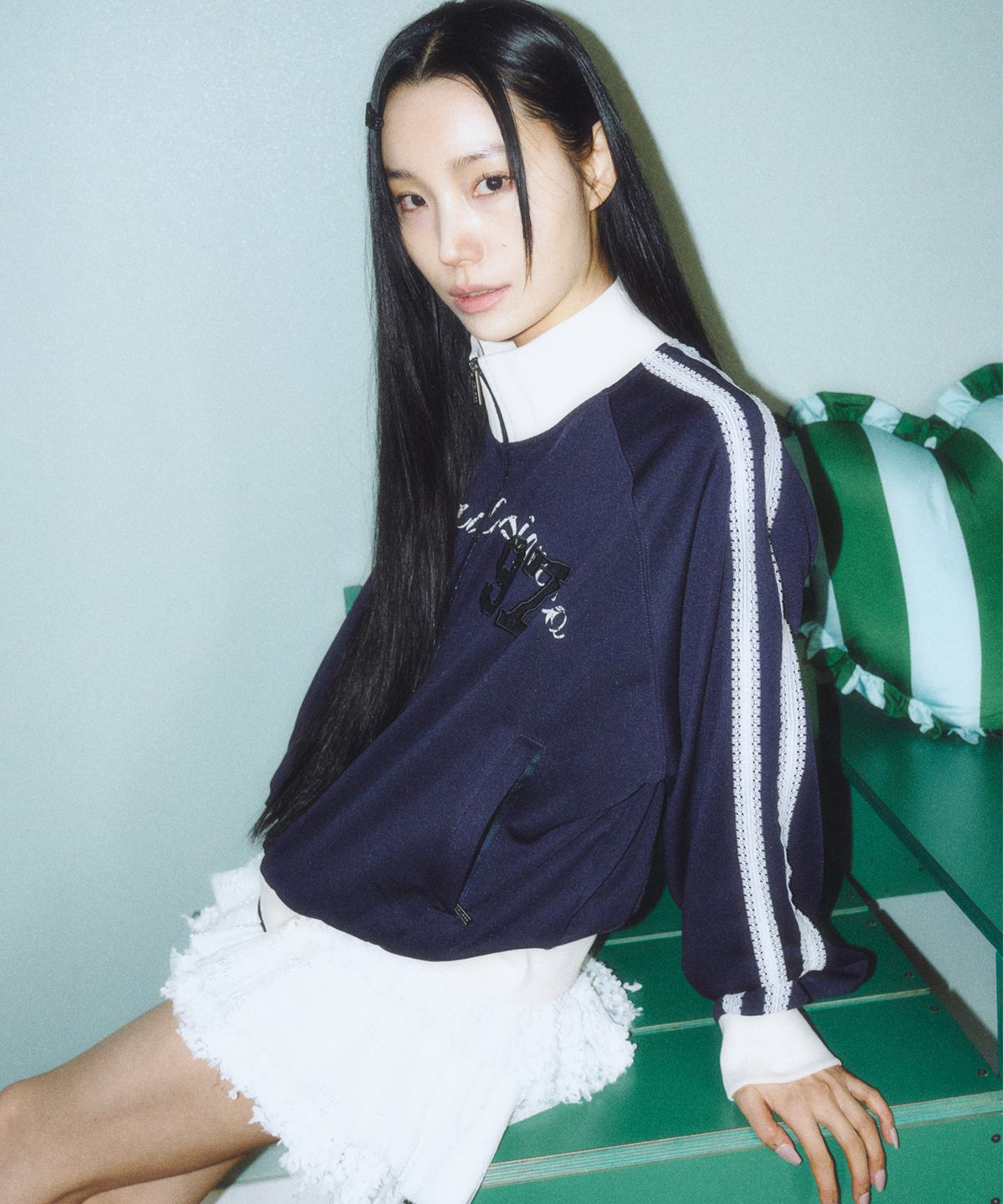 프렌다(PRENDA) 97 LOGO HIGH NECK JERSEY JACKET NAVY