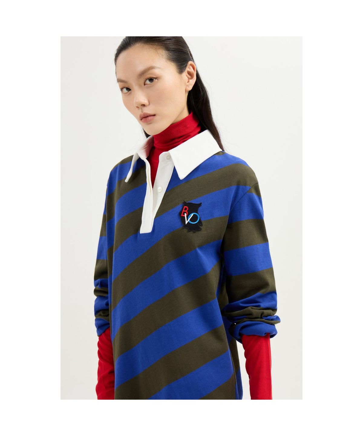 럭키슈에뜨(LUCKY CHOUETTE) Fabric Mix Jersey Collar Dress (khaki) LFDAS25120KHX