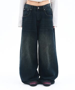OVERFIT STITCH DENIM PANTS DEEP BLUE