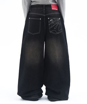 OVERFIT STITCH DENIM PANTS BLACK
