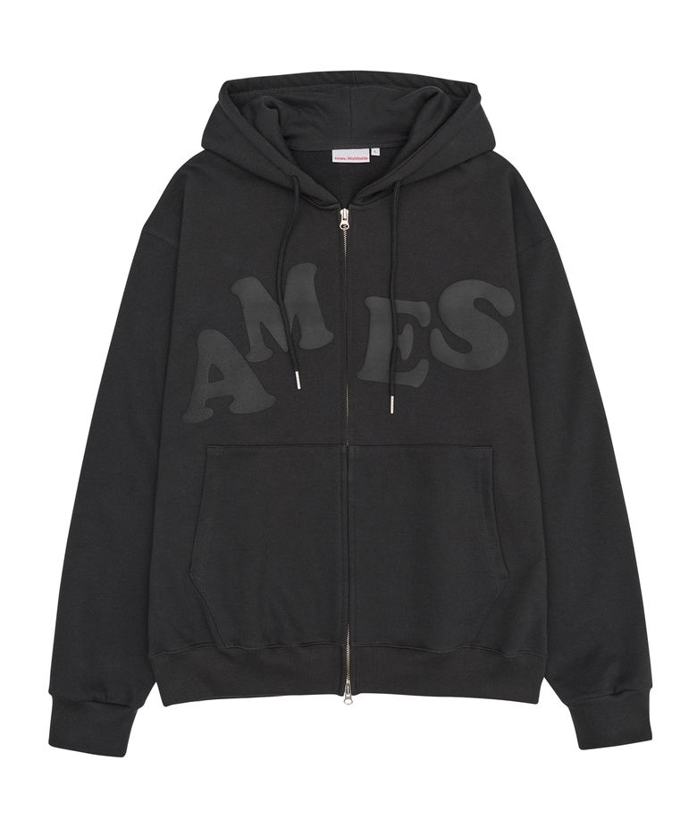 BIG TYPO HOODIE ZIP UP CHARCOAL