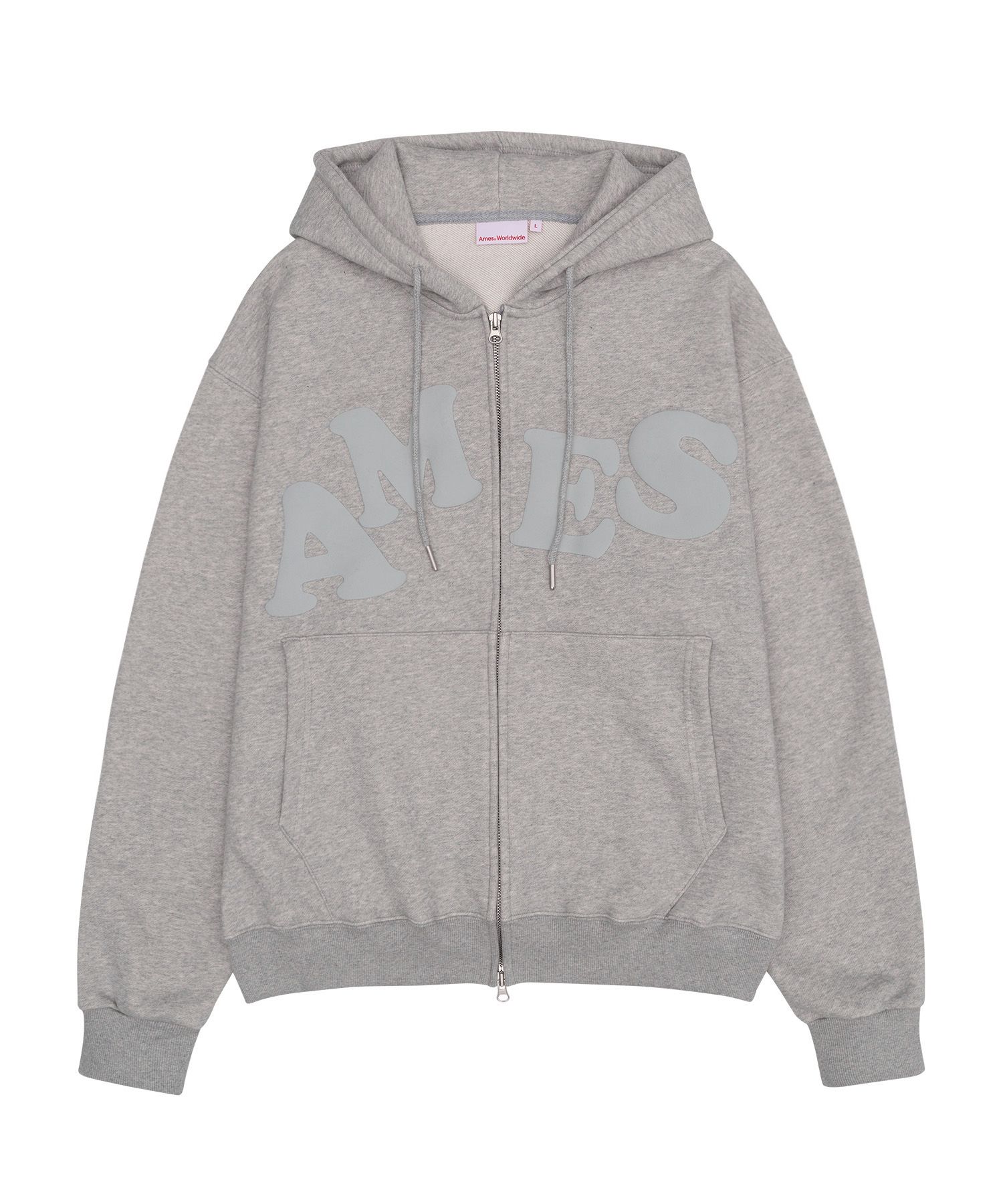 MUSINSA | AMES-WORLDWIDE BIG TYPO HOODIE ZIP UP GREY