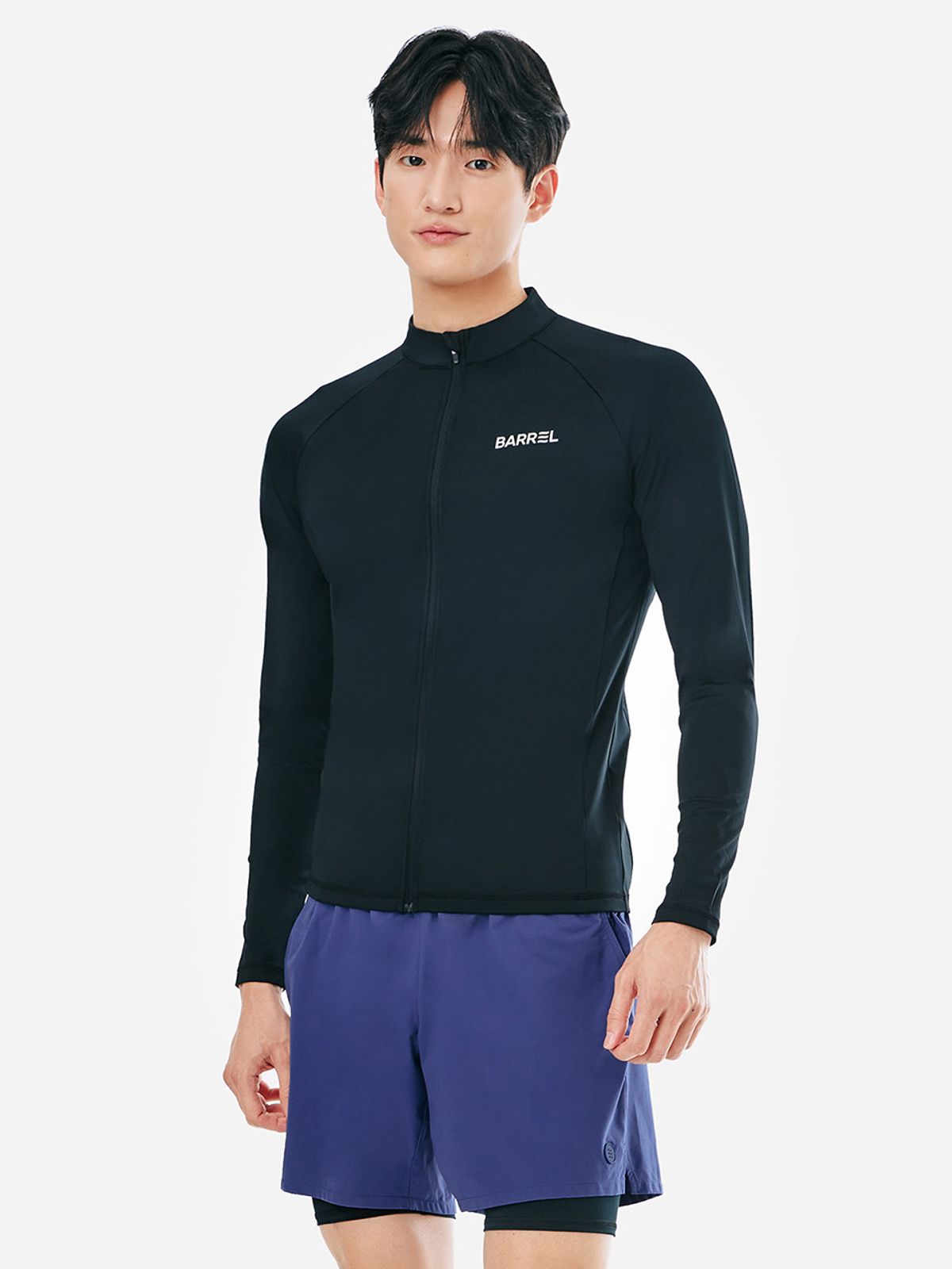 배럴(BARREL) 맨 에센셜 스탠다드핏 집업 래쉬가드 블랙 (B5SMWZR102BLK)