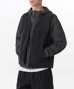 브이 넥 롱 포켓 집업 베스트 [블랙]