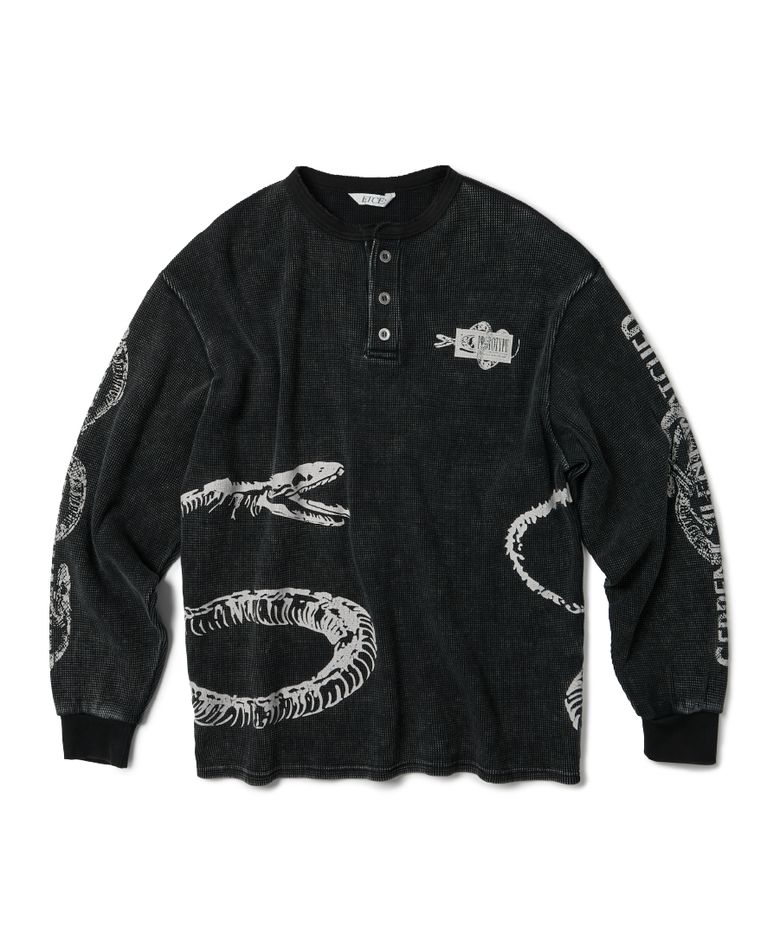 BONE SNAKE HENLEY NECK WAFFLE KNIT (CHARCOAL)