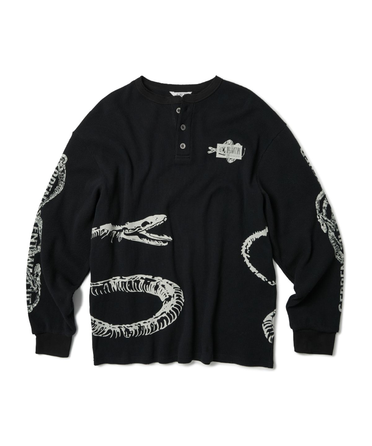 이티씨이(ETCE) BONE SNAKE HENLEY NECK WAFFLE KNIT (BLACK)