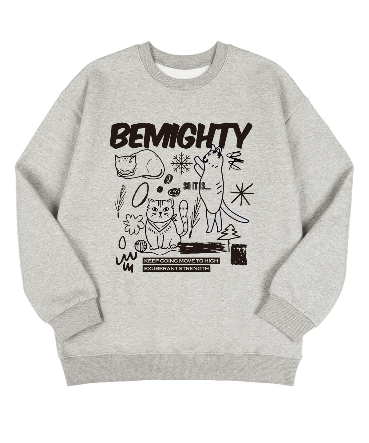 비마이티(BEMIGHTY) 드로잉 캣 기모 오버핏 맨투맨 [오트밀]