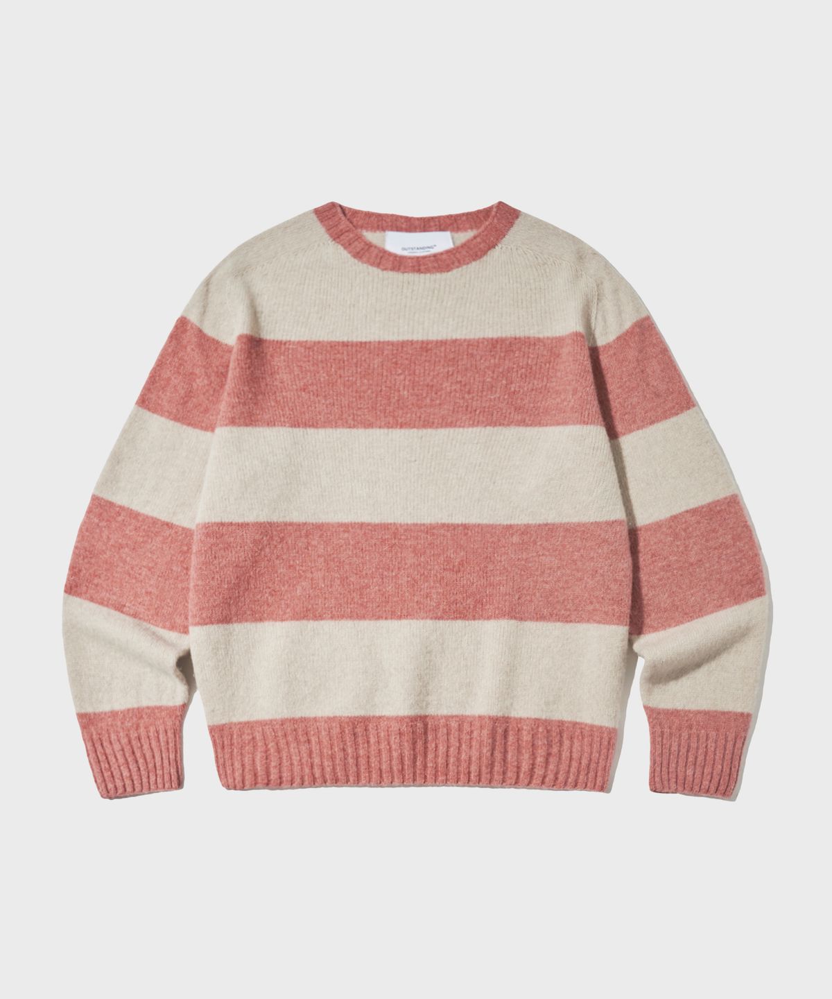아웃스탠딩(OUTSTANDING) PURE WOOL WHOLEGARMENT STRIPE KNIT_PINK/IVORY