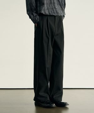 클래식 투 턱 와이드 치노 팬츠 [BLACK]