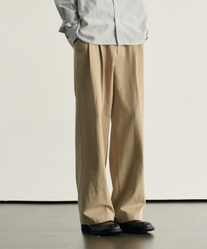 클래식 투 턱 와이드 치노 팬츠 [BEIGE]