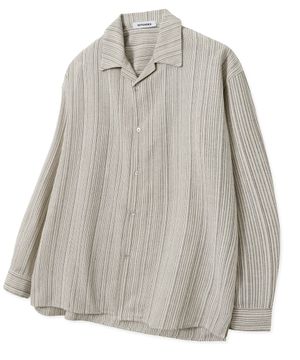 린넨 오픈카라 펜슬 스트라이프 셔츠 [OATMEAL]