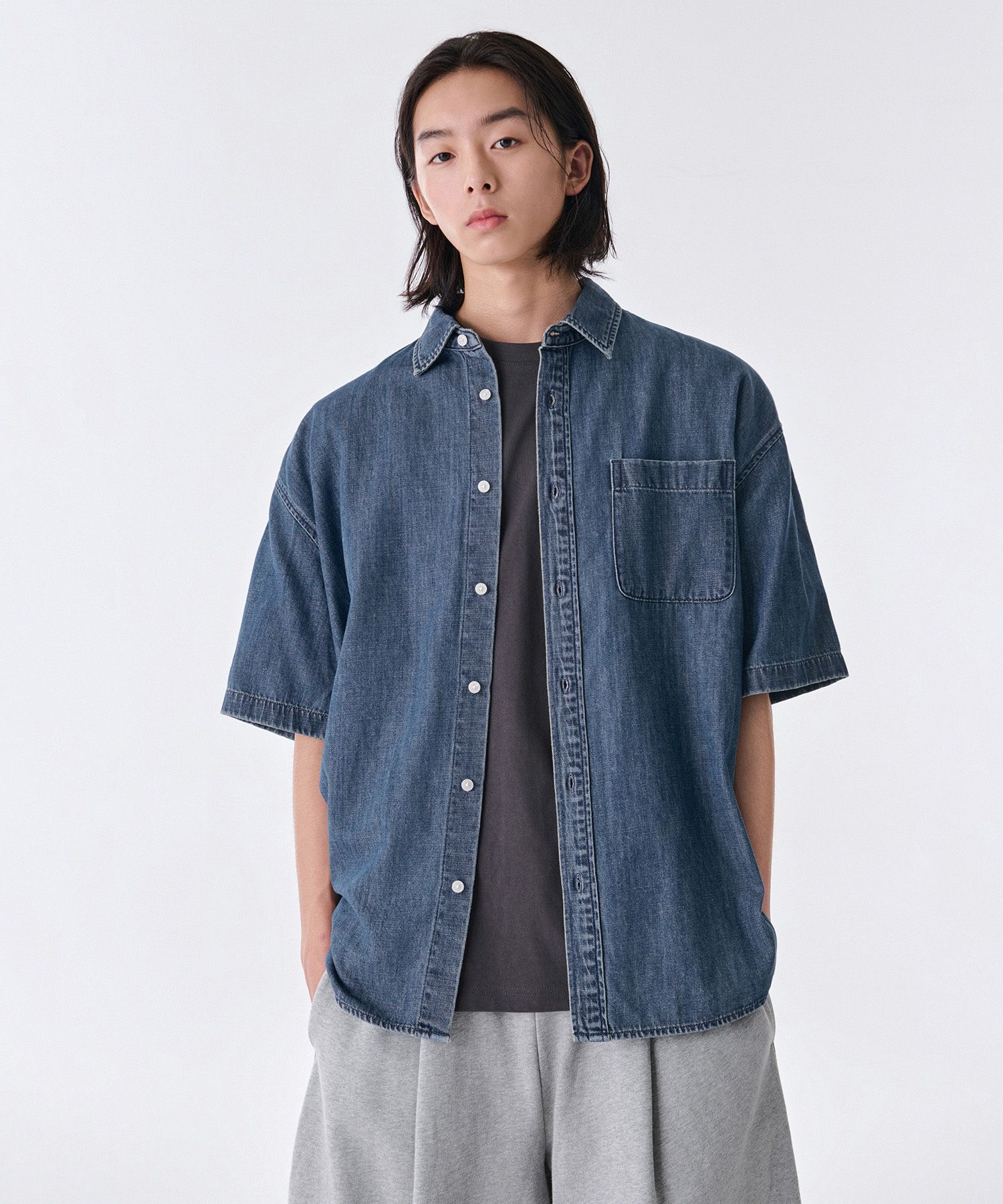 ★MUSINSA STANDARD★ Oversized short sleeve denim shirt medi MUSINSA | MUSINSA STANDARD Oversized short sleeve denim