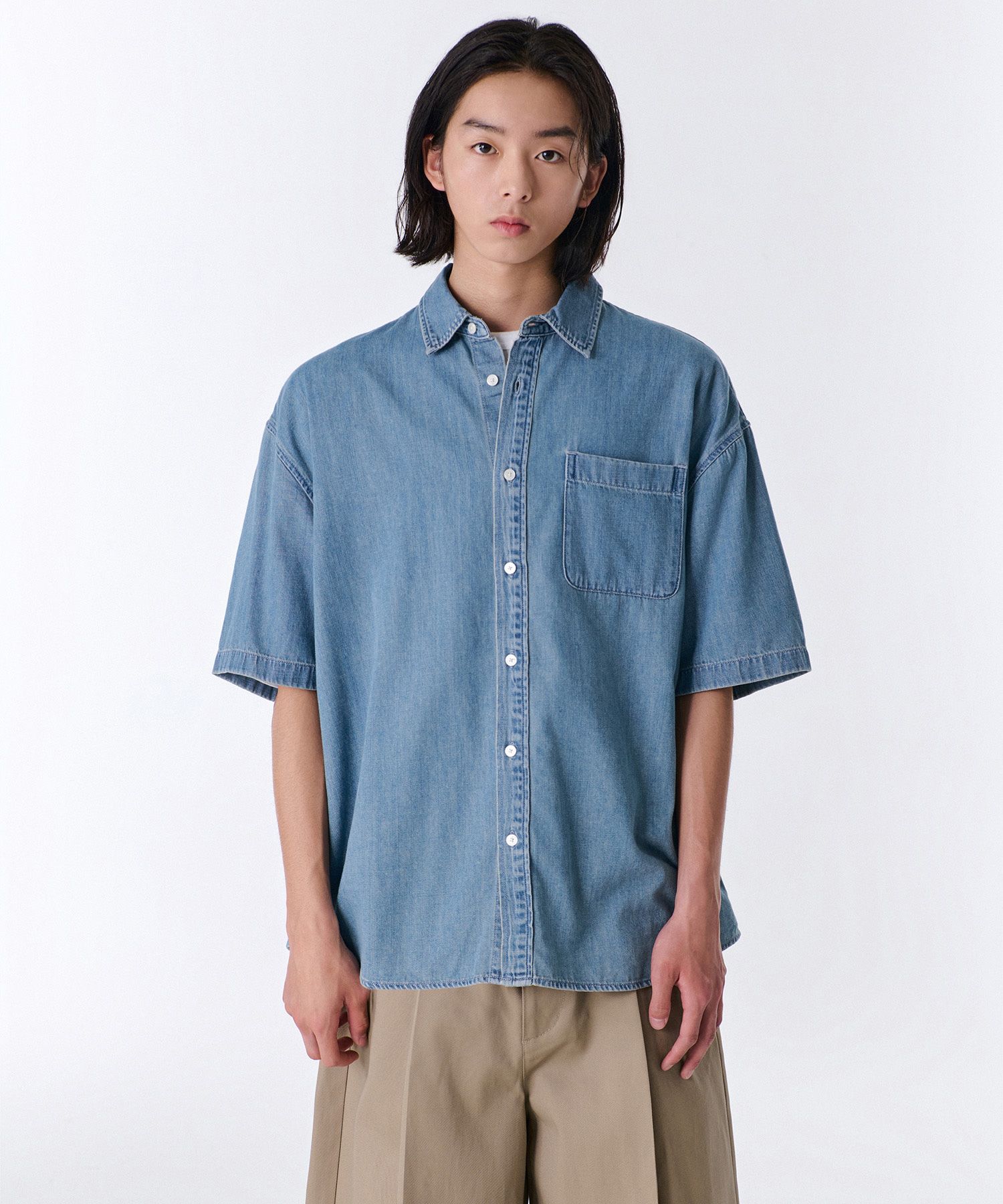 ★MUSINSA STANDARD★ Oversized short sleeve denim shirt indi MUSINSA | MUSINSA STANDARD Oversized short sleeve denim