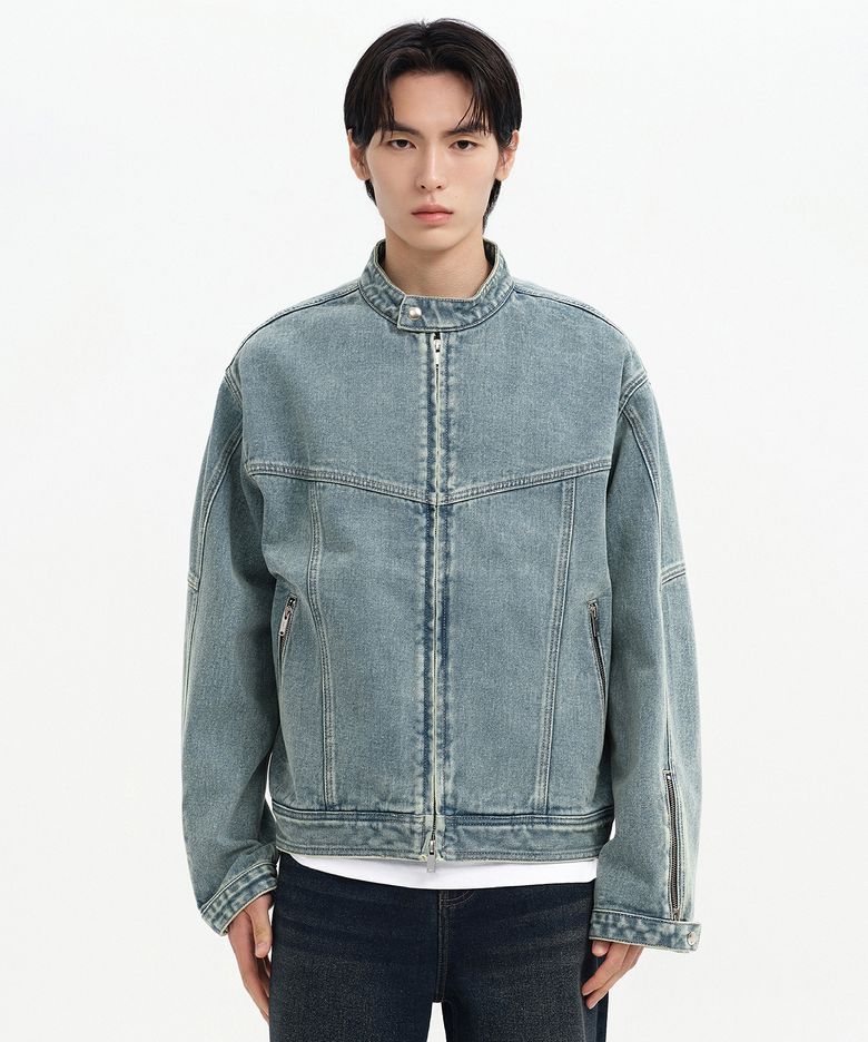 스톤 워시드 데님 레이서 재킷 [러스티 스카이 블루]