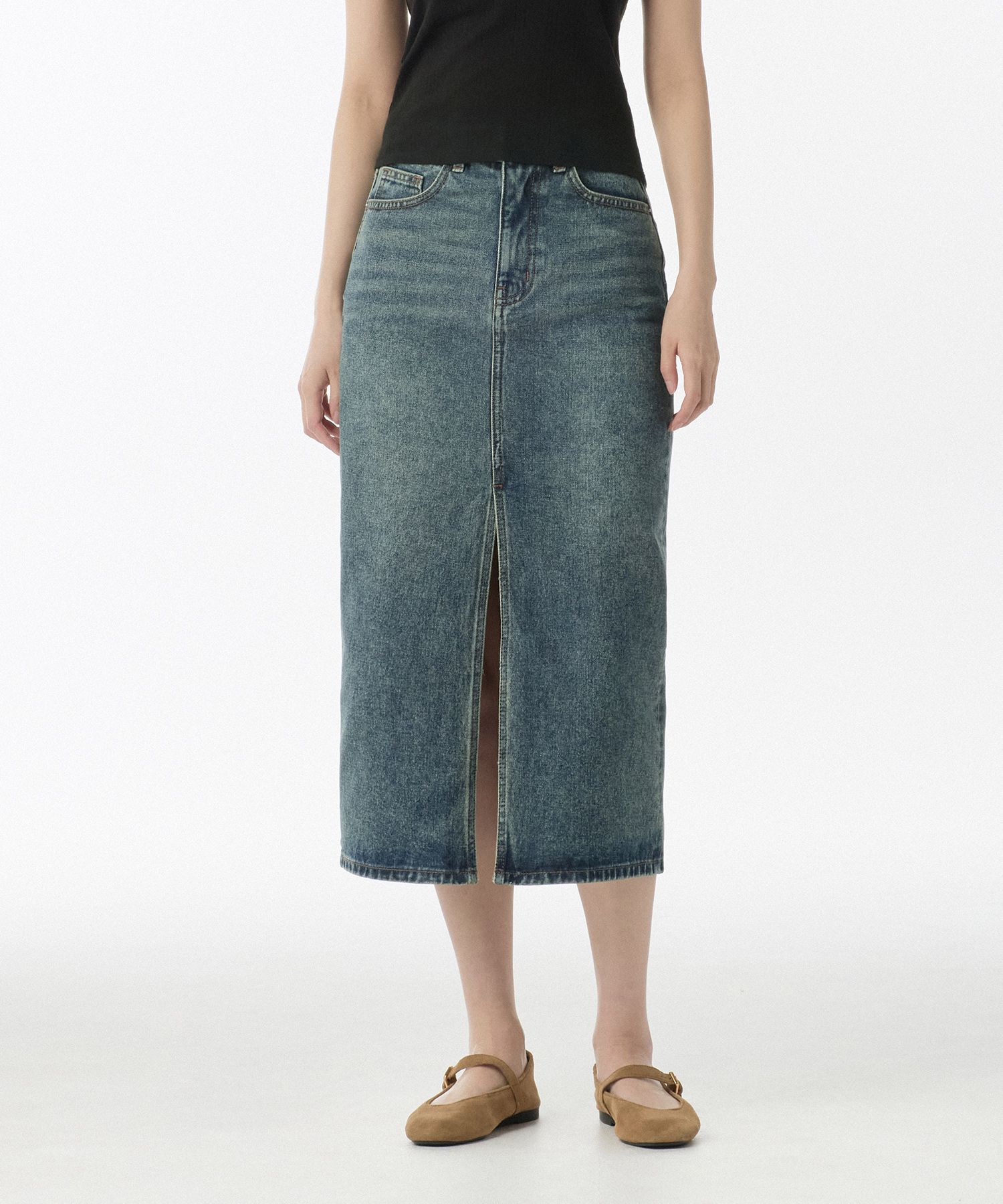 スカート musinsastandardwoman Women's Front Slit Denim Long Skirt Gra MUSINSA | MUSINSA STANDARD WOMAN Women's Front Slit Denim