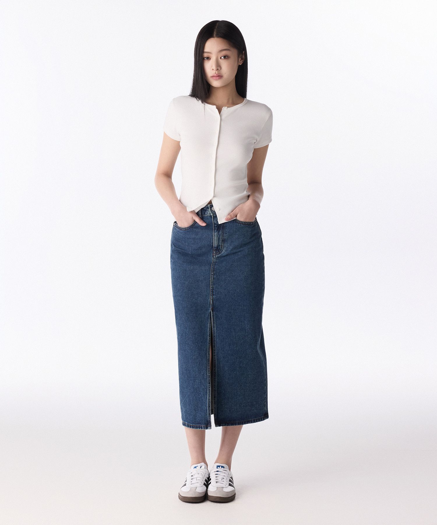 スカート musinsastandardwoman Women's Front Slit Denim Long Skirt Gra MUSINSA | MUSINSA STANDARD WOMAN Women's Front Slit Denim